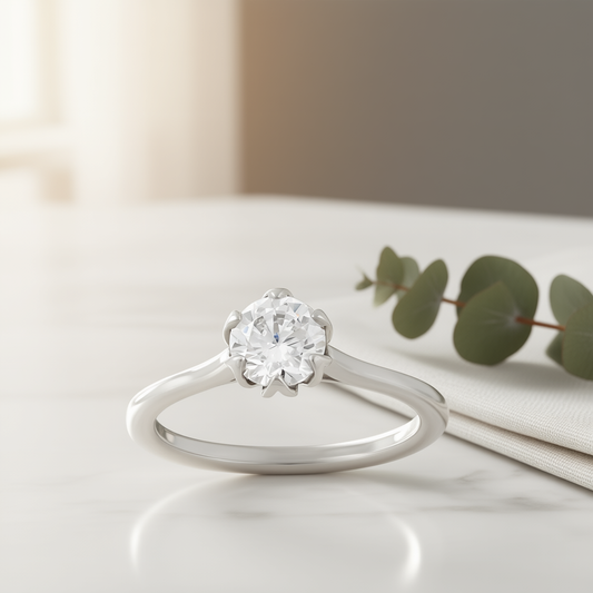 Noventa 1 ct. tw. Round Diamond Solitaire Ring in 14K White Gold close-up detail