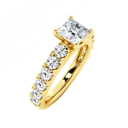 Adamante 3 ct. tw. Lab-Grown Princess Cut Diamond Engagement Ring in 14K Yellow Gold front view