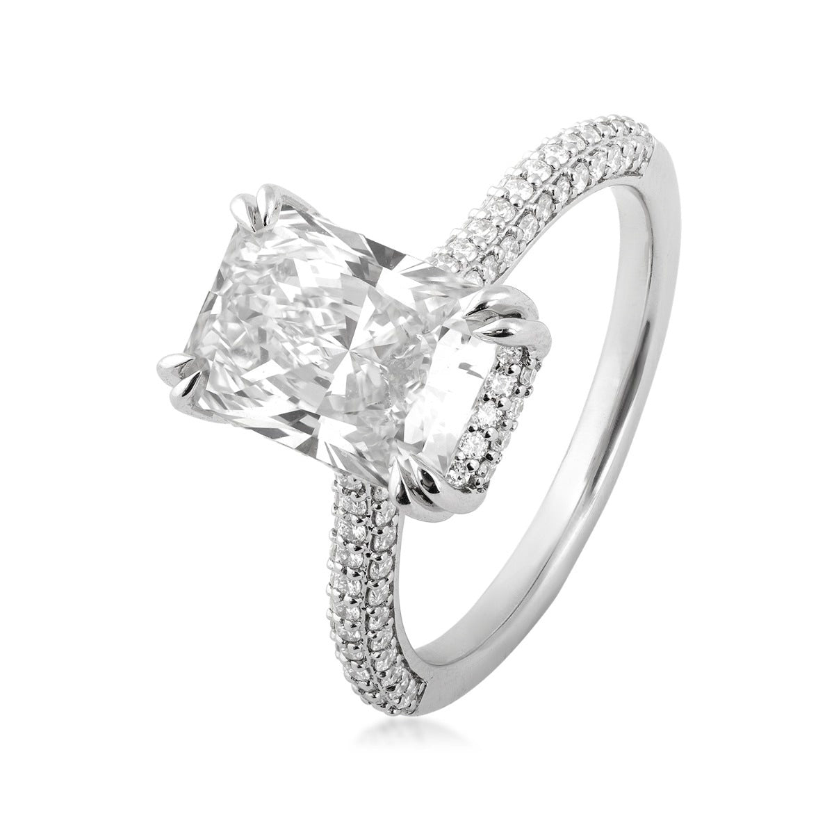 Adamante 3-1/2 ct. tw. Lab-Grown Radiant Cut Diamond Pave Double Halo Engagement Ring in 14K White Gold front view