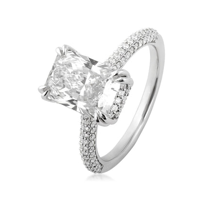 Adamante 3-1/2 ct. tw. Lab-Grown Radiant Cut Diamond Pave Double Halo Engagement Ring in 14K White Gold front view