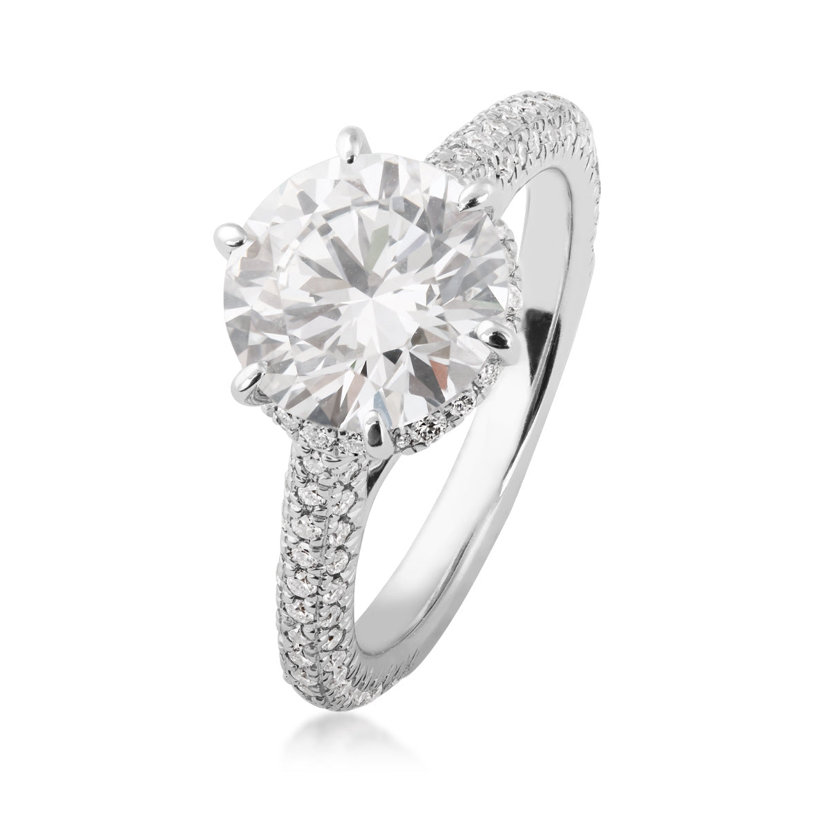 Adamante 3-3/4 ct. tw. Lab-Grown Round Brilliant Diamond Pave Halo Engagement Ring in 14K White Gold front view