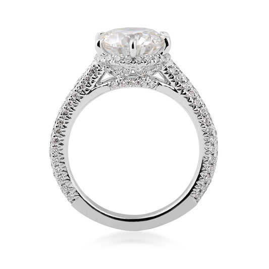 Adamante 3-3/4 ct. tw. Lab-Grown Round Brilliant Diamond Pave Halo Engagement Ring in 14K White Gold close-up detail