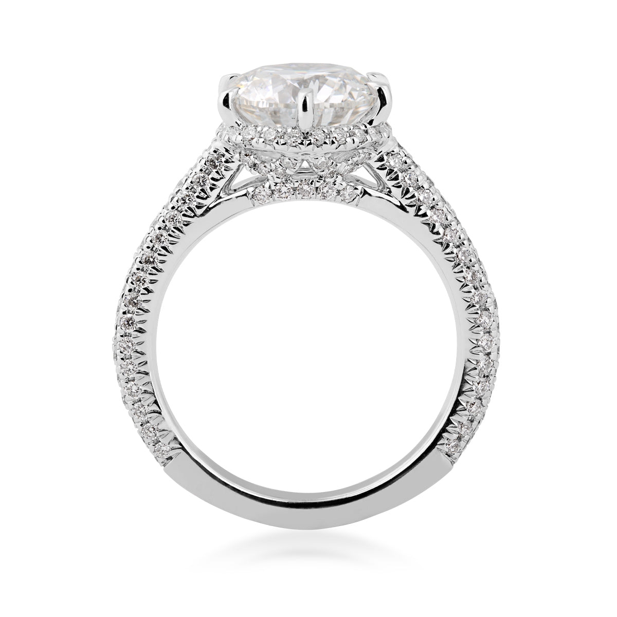 Adamante 3-3/4 ct. tw. Lab-Grown Round Brilliant Diamond Pave Halo Engagement Ring in 14K White Gold close-up detail