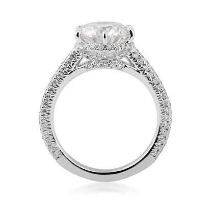 Adamante 3-3/4 ct. tw. Lab-Grown Round Brilliant Diamond Pave Halo Engagement Ring in 14K White Gold close-up detail
