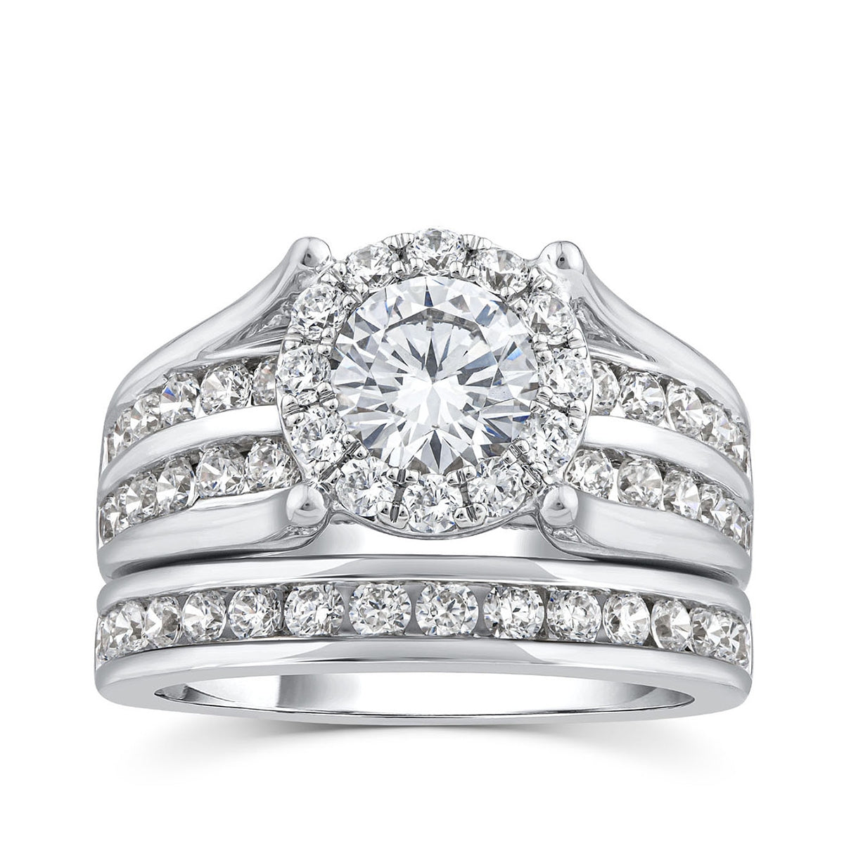 Adamante 3 ct. tw. Lab-Grown Round Diamond Halo Wedding Set in 14K White Gold