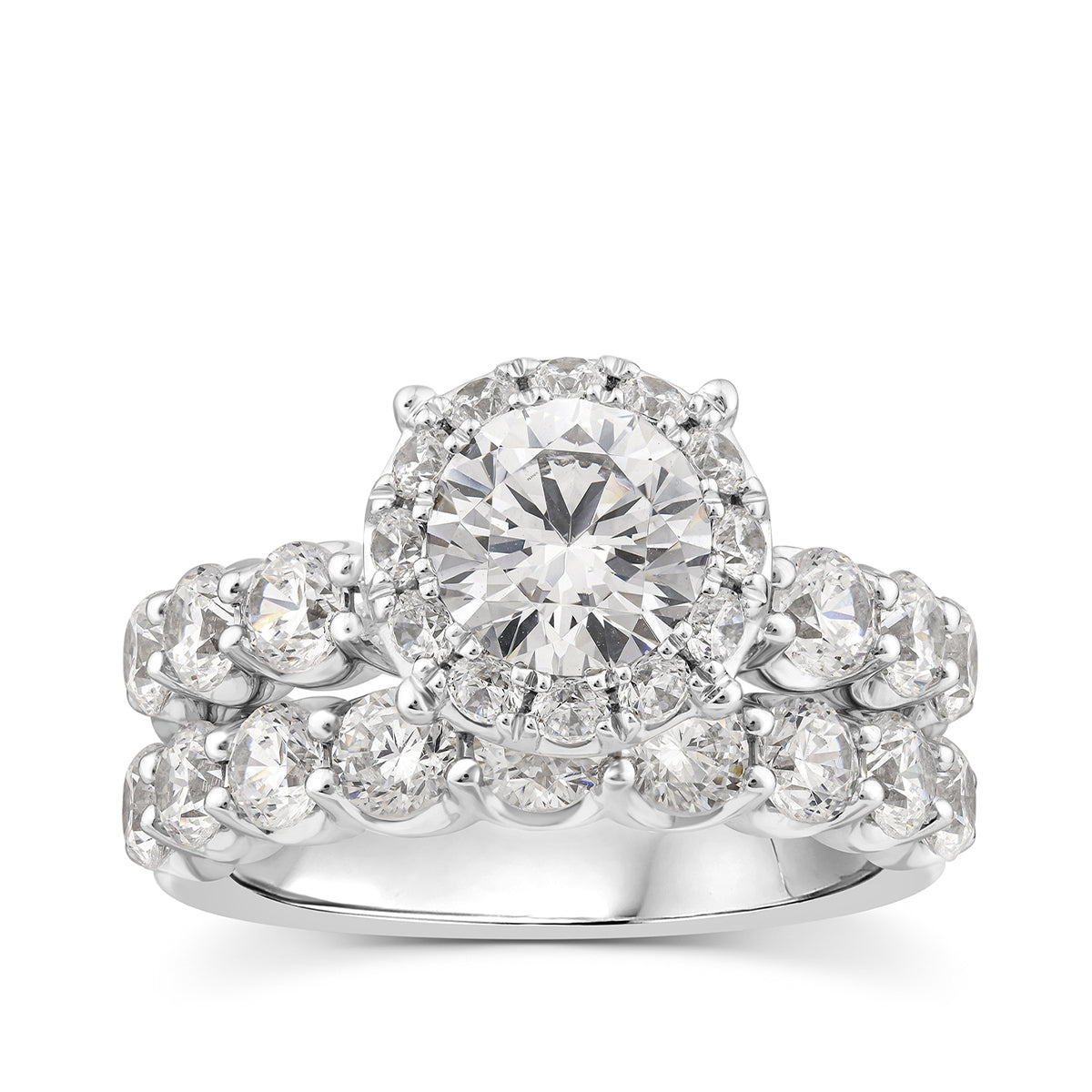 Adamante 3-1/2 ct. tw. Lab-Grown Round Diamond Halo Wedding Set in 14K White Gold