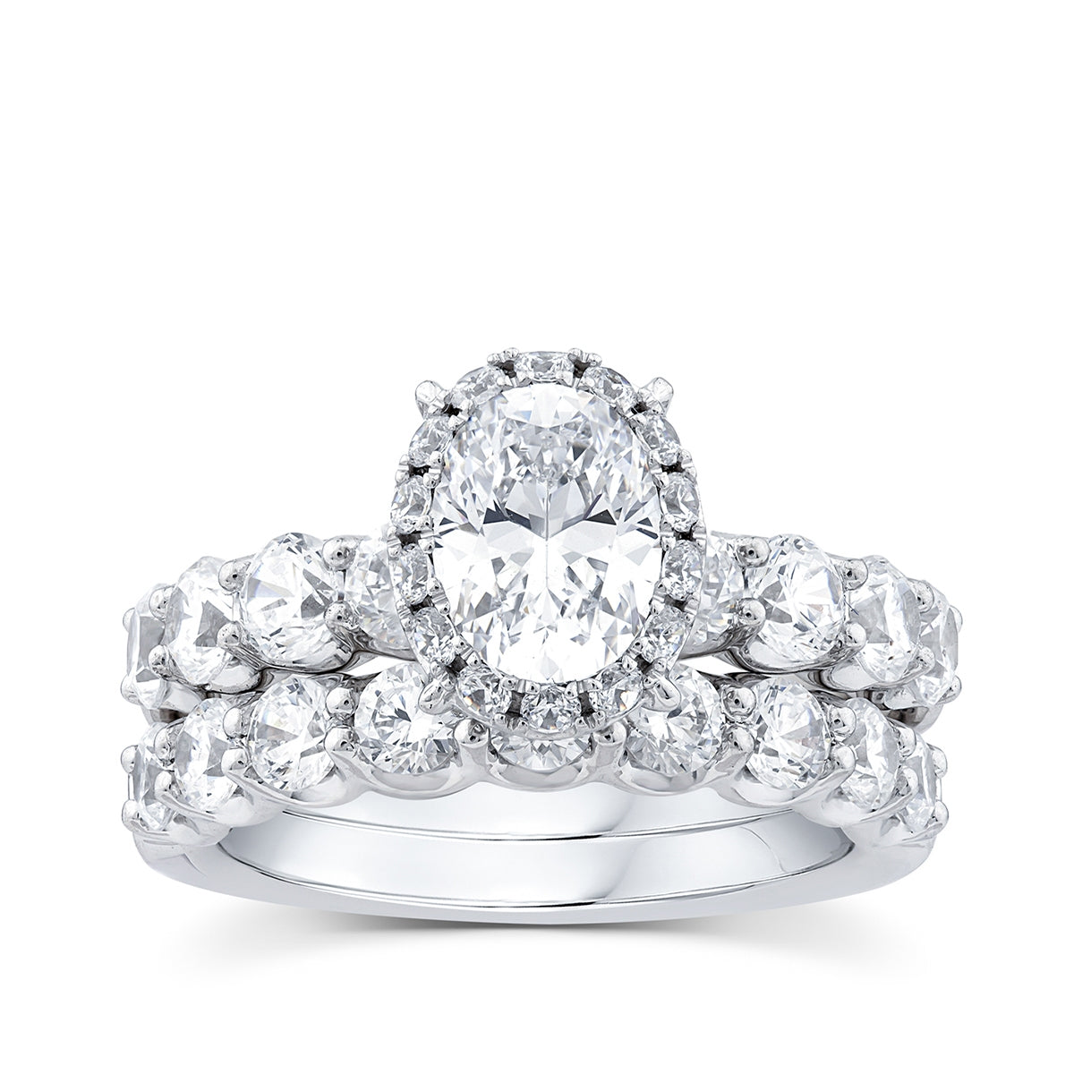 Adamante 3-1/2 ct. tw. Lab-Grown Oval Diamond Halo Wedding Set in 14K White Gold