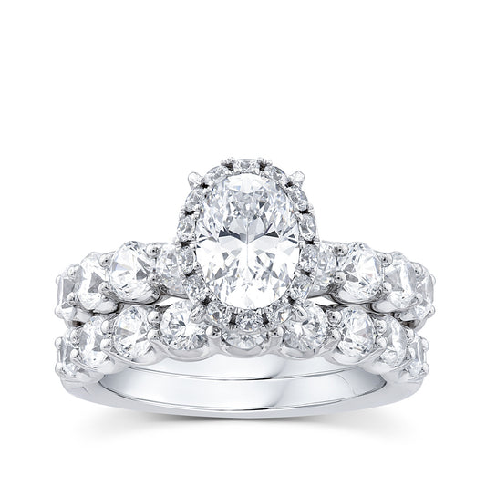 Adamante 3-1/2 ct. tw. Lab-Grown Oval Diamond Halo Wedding Set in 14K White Gold