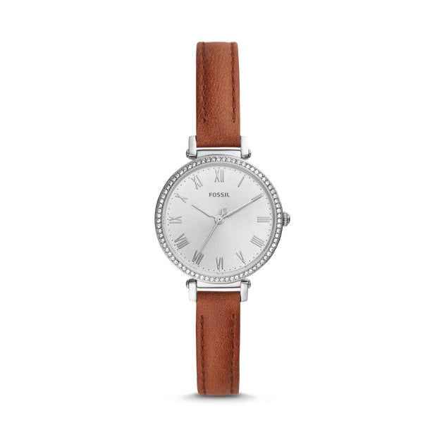 Fossil Ladies' Kinsey Analog Watch with Slim Brown Leather Band and in Stainless Steel