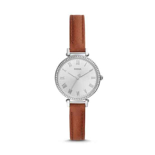 Fossil Ladies' Kinsey Analog Watch with Slim Brown Leather Band and in Stainless Steel