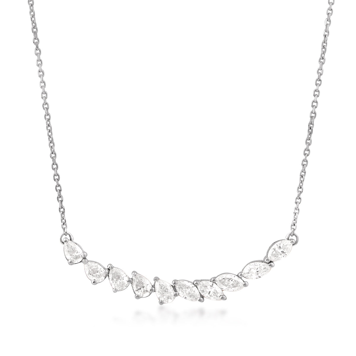 9/10 ct. tw. Pear & Marquise Diamond Curved Bar Necklace in 14K White Gold