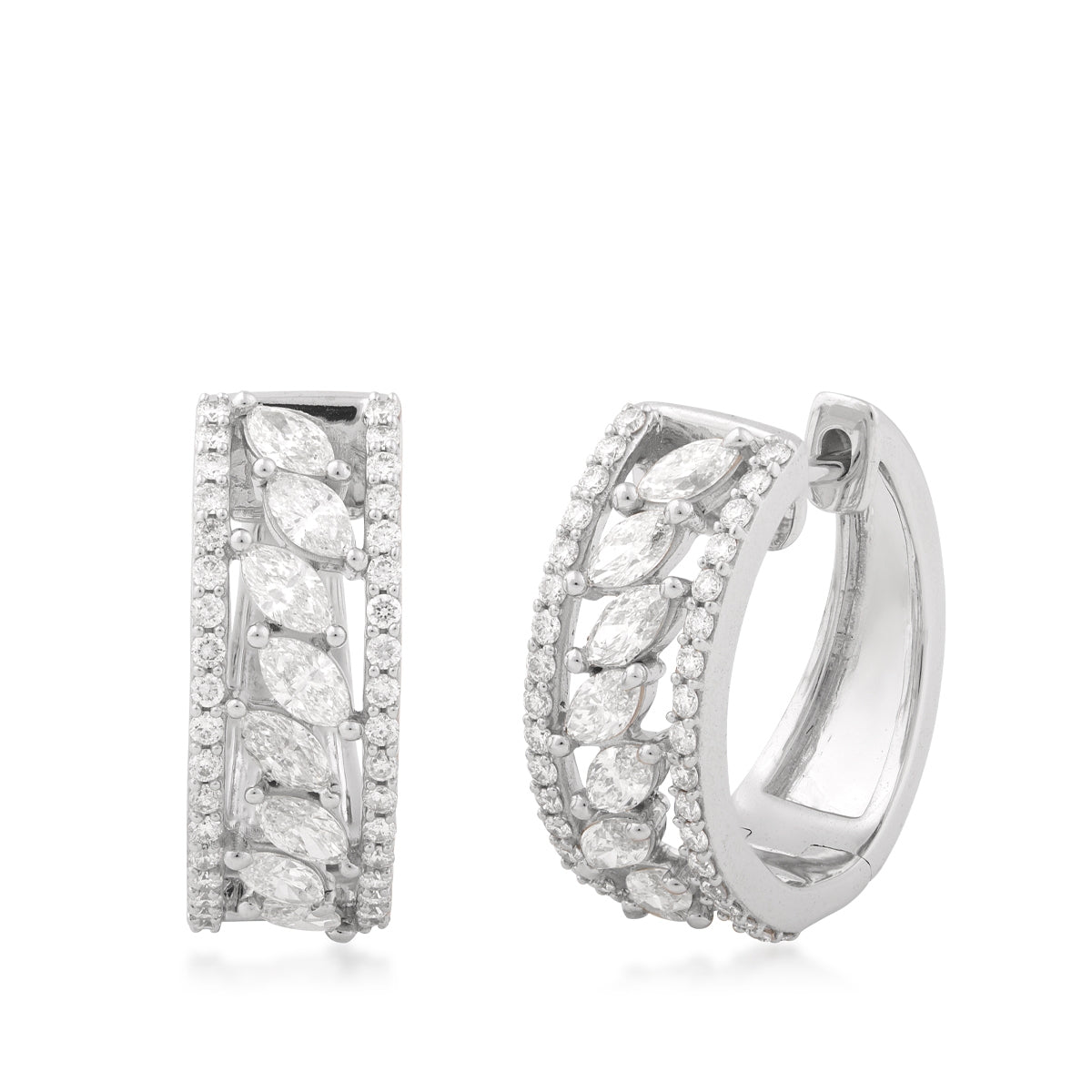 1-7/8 ct. tw. Marquise & Round Diamond Hoop Earrings in 14K White Gold