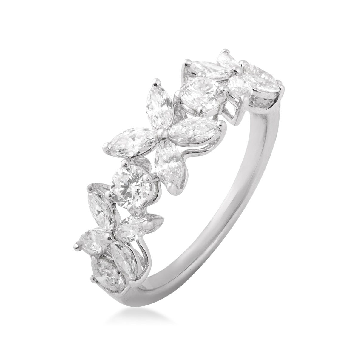 1-5/8 ct. tw. Marquise & Round Diamond Floral Ring in 14K White Gold front view