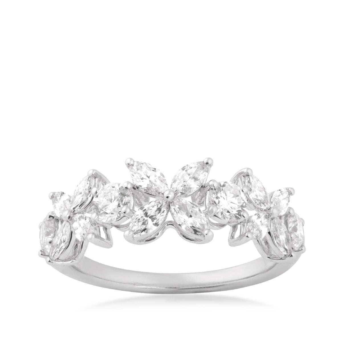1-5/8 ct. tw. Marquise & Round Diamond Floral Ring in 14K White Gold