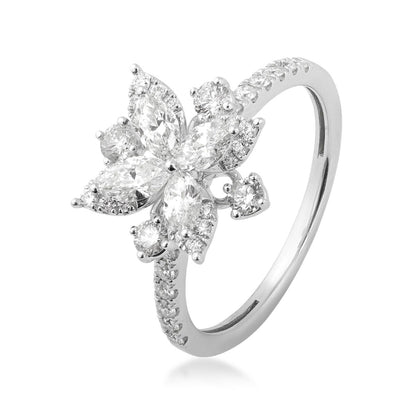 1-1/12 ct. tw. Marquise & Round Diamond Floral Ring in 14K White Gold front view