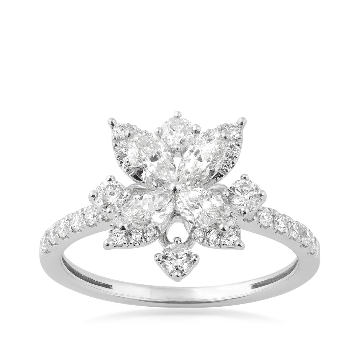 1-1/12 ct. tw. Marquise & Round Diamond Floral Ring in 14K White Gold
