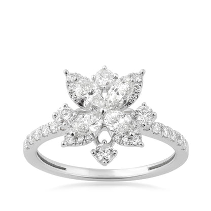 1-1/12 ct. tw. Marquise & Round Diamond Floral Ring in 14K White Gold