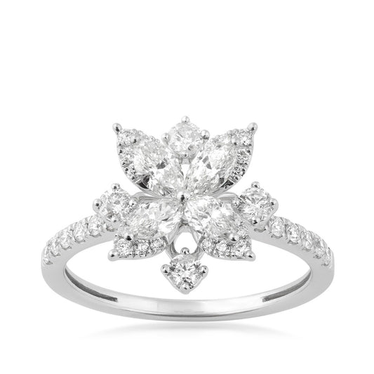 1-1/12 ct. tw. Marquise & Round Diamond Floral Ring in 14K White Gold