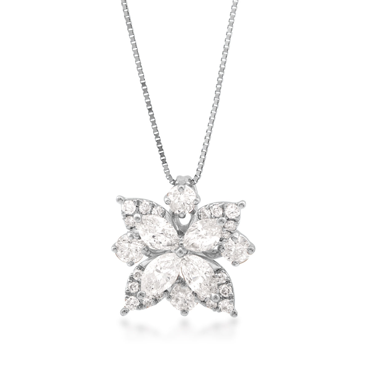 1-1/5 ct. tw. Marquise & Round Diamond Floral Pendant in 14K White Gold