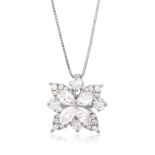 1-1/5 ct. tw. Marquise & Round Diamond Floral Pendant in 14K White Gold