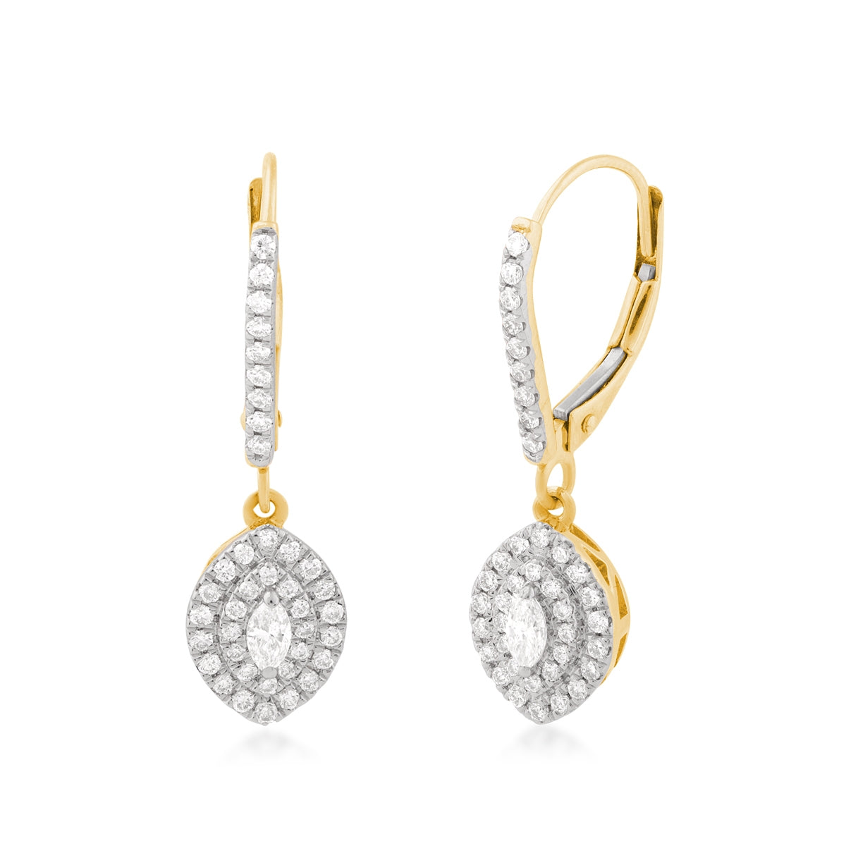 1/2 ct. tw. Marquise Diamond Double Halo Dangle Earrings in 14K Yellow Gold