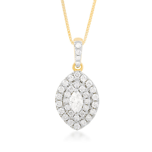 1/2 ct. tw. Marquise Diamond Double Halo Pendant in 14K Yellow Gold
