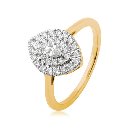 1/2 ct. tw. Marquise Diamond Double Halo ring in 14K Yellow Gold front view