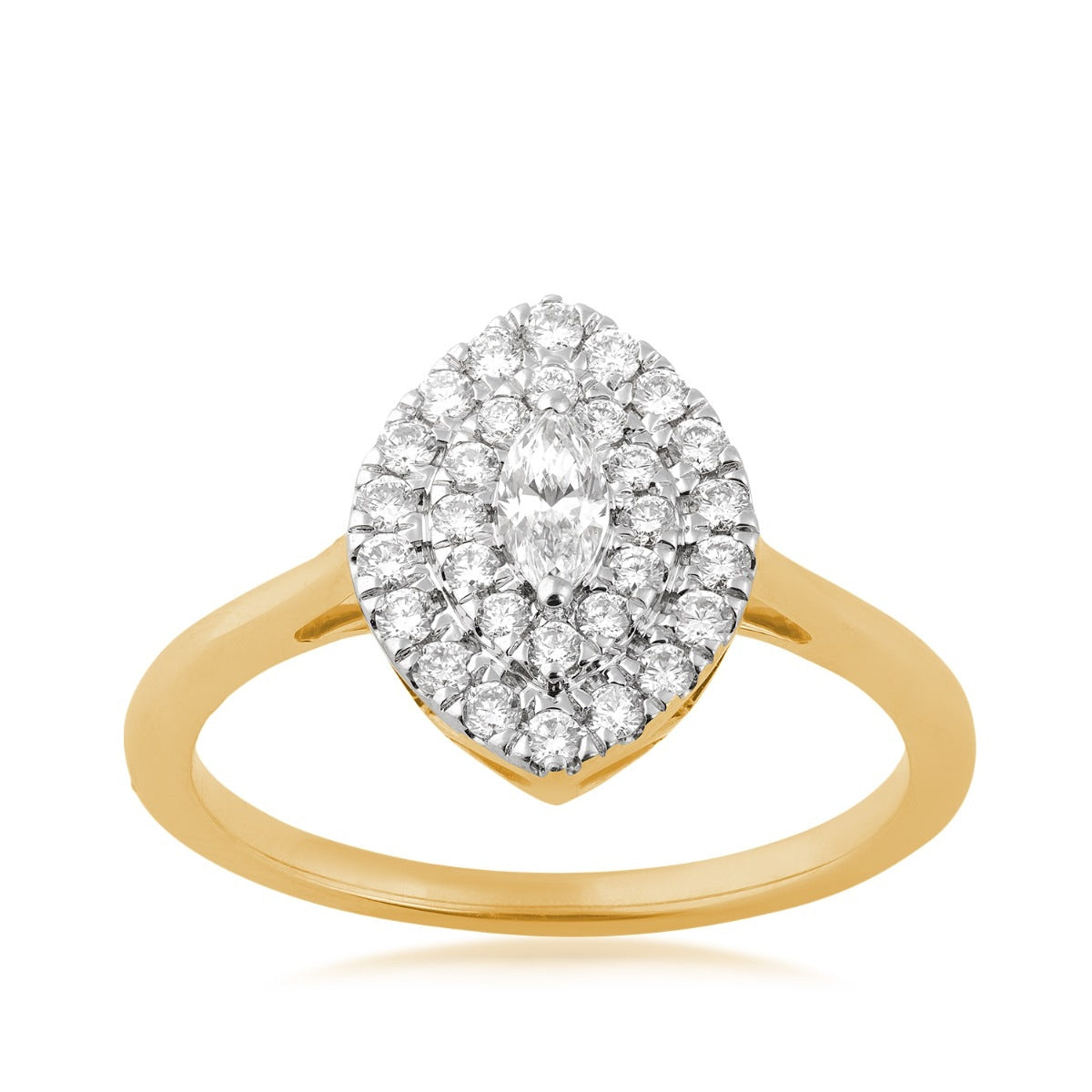 1/2 ct. tw. Marquise Diamond Double Halo ring in 14K Yellow Gold