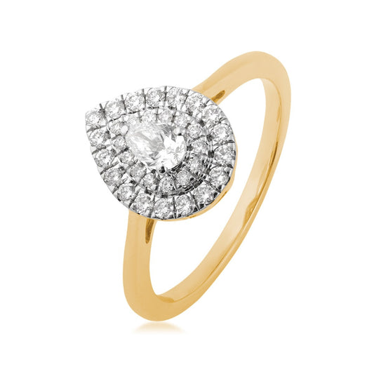 1/2 ct. tw. Pear Diamond Double Halo Ring in 14K Yellow Gold front view