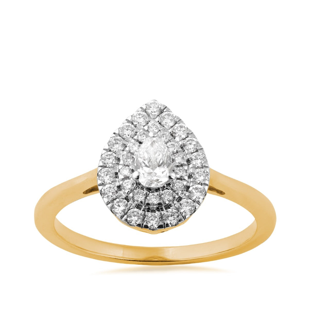 1/2 ct. tw. Pear Diamond Double Halo Ring in 14K Yellow Gold
