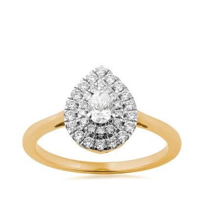 1/2 ct. tw. Pear Diamond Double Halo Ring in 14K Yellow Gold