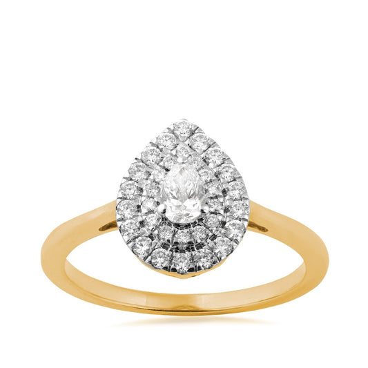 1/2 ct. tw. Pear Diamond Double Halo Ring in 14K Yellow Gold