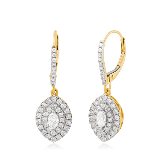 1 ct. tw. Marquise Diamond Double Halo Dangle Earrings in 14K Yellow Gold
