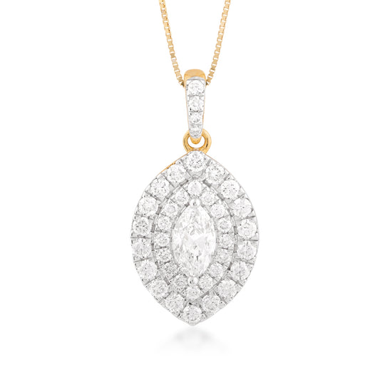 1-1/10 ct. tw. Marquise Diamond Double Halo Pendant in 14K Yellow Gold