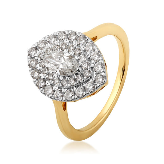 1 ct. tw. Marquise Diamond Double Halo Ring in 14K Yellow Gold front view