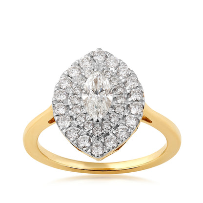 1 ct. tw. Marquise Diamond Double Halo Ring in 14K Yellow Gold