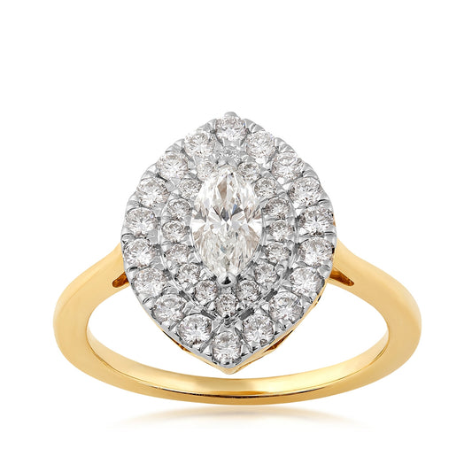 1 ct. tw. Marquise Diamond Double Halo Ring in 14K Yellow Gold