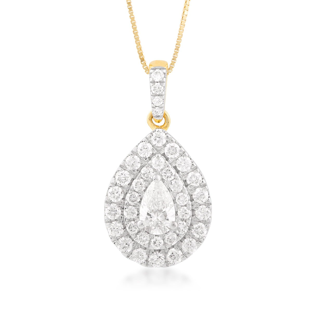 1 ct. tw. Pear Diamond Double Halo Pendant in 14K Yellow Gold