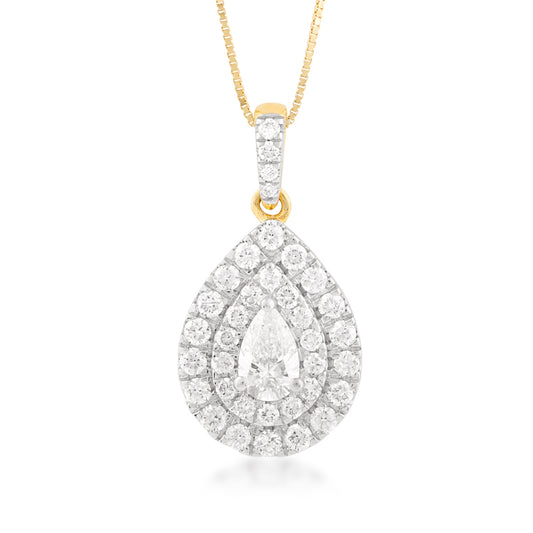 1 ct. tw. Pear Diamond Double Halo Pendant in 14K Yellow Gold