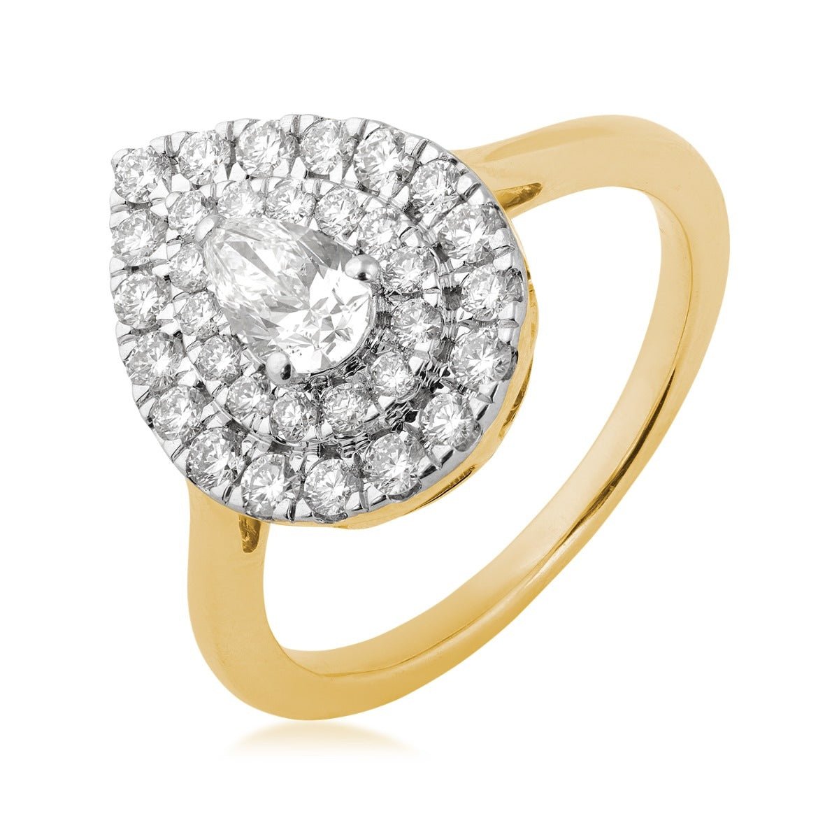 1 ct. tw. Pear Diamond Double Halo Ring in 14K Yellow Gold front view