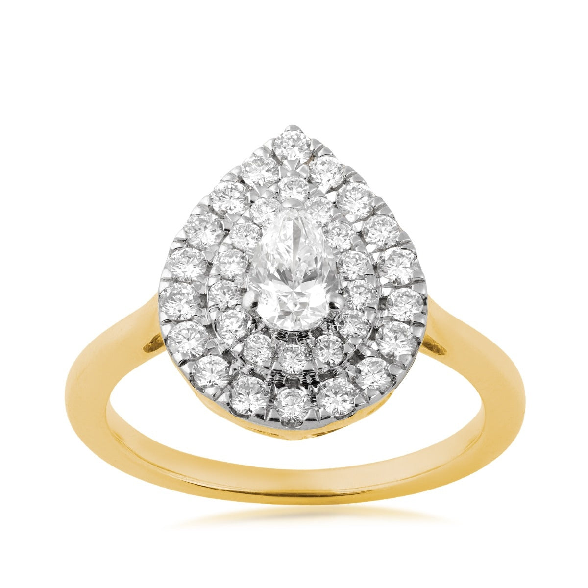 1 ct. tw. Pear Diamond Double Halo Ring in 14K Yellow Gold