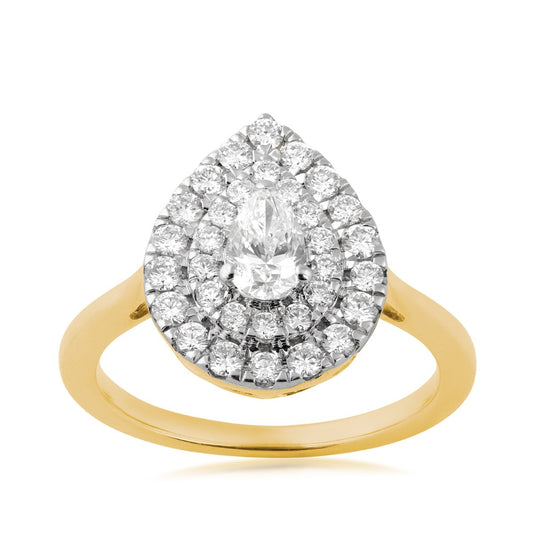 1 ct. tw. Pear Diamond Double Halo Ring in 14K Yellow Gold