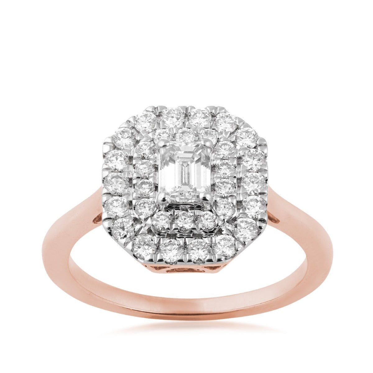 1 ct. tw. Emerald Cut Diamond Double Halo Ring in 14K Pink Gold