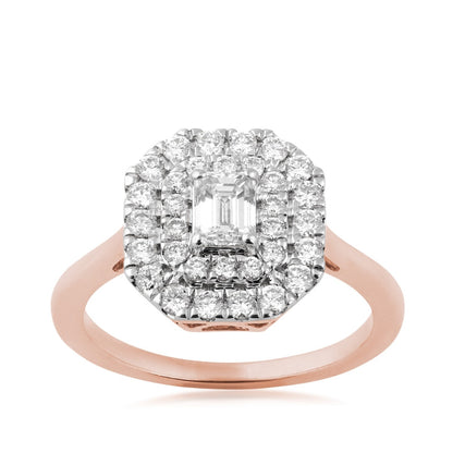 1 ct. tw. Emerald Cut Diamond Double Halo Ring in 14K Pink Gold