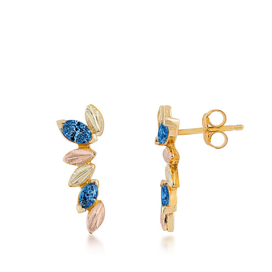 Black Hills Gold Marquise Yogo Sapphire Drop Earrings in 10K Yellow Gold