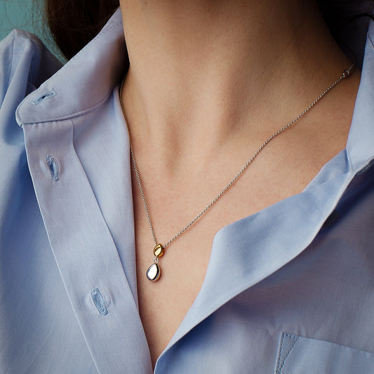 Kit Heath Double Droplet Pendant in Sterling Silver & 18K Yellow Gold Plating front view