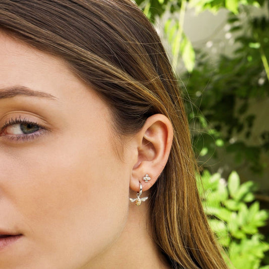 Kit Heath Honey Bee Drop Earrings in Sterling Silver & 18K Yellow Gold Plating front view