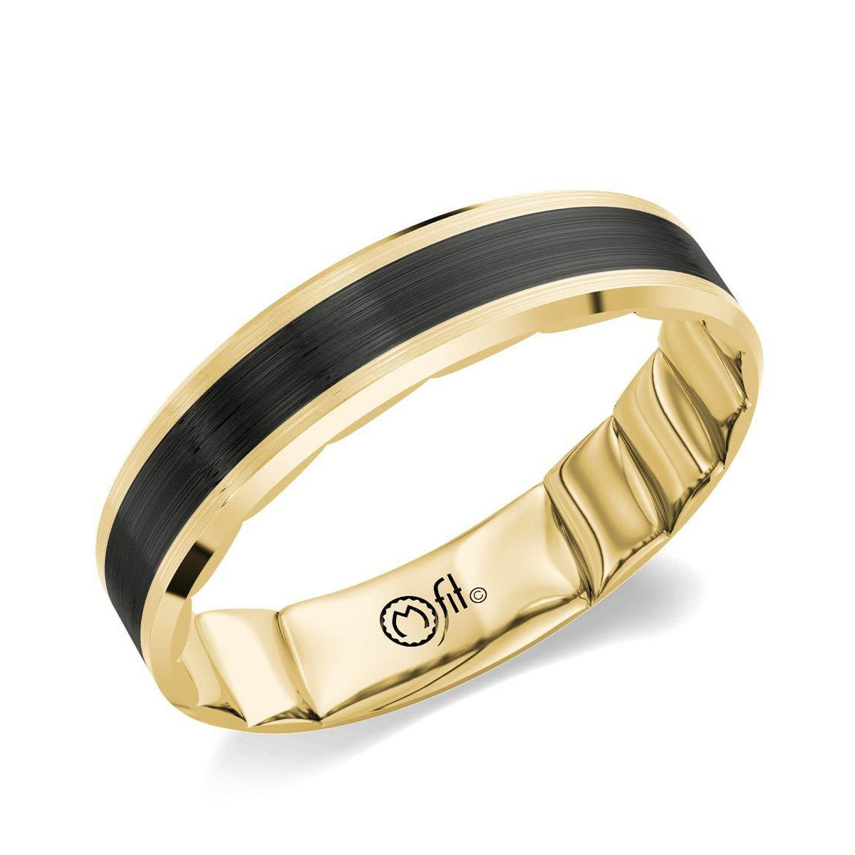 MFIT Men's Black Ceramic Inlay Satin Finish Wedding Ring in 10K Yellow Gold front view
