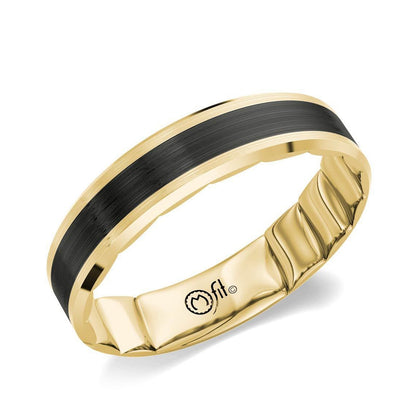 MFIT Men's Black Ceramic Inlay Satin Finish Wedding Ring in 10K Yellow Gold front view
