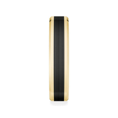 MFIT Men's Black Ceramic Inlay Satin Finish Wedding Ring in 10K Yellow Gold side profile